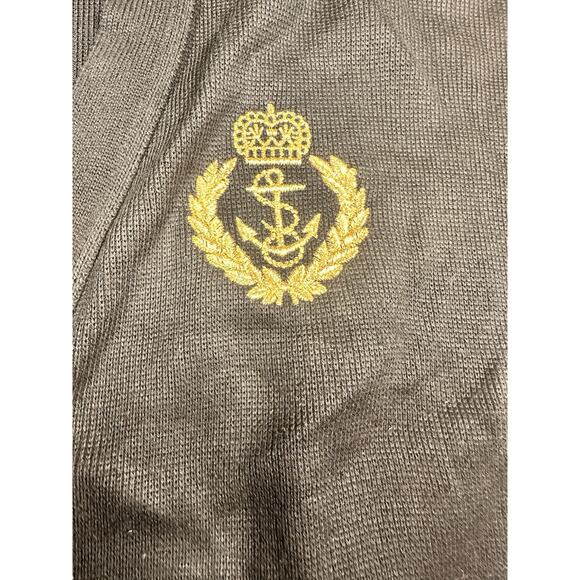 VTG Bay Point Threads Nautical Cardigan Sweater Women L Black Gold Navy Crest - Picture 2 of 8